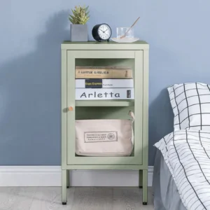Mueble Auxiliar Verde de Metal con Vidrio